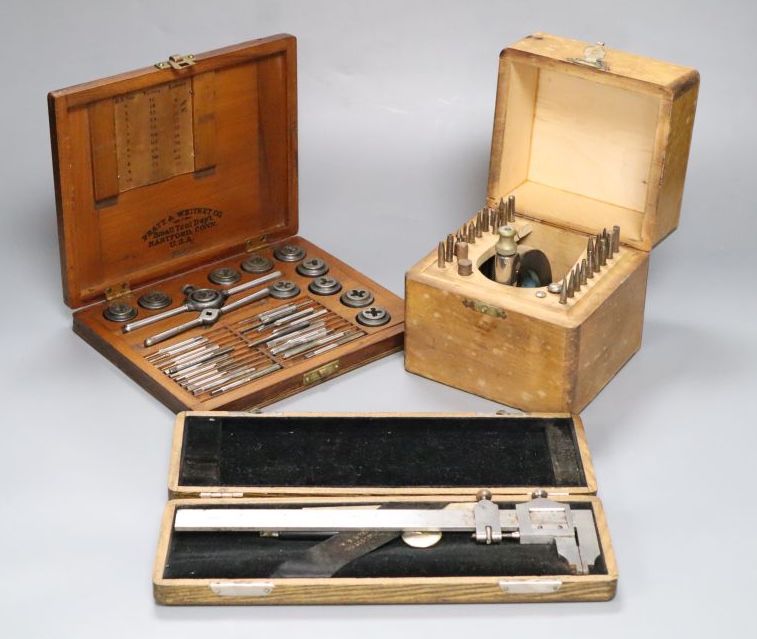 Watchmakers tools, three cased sets including Pratt & Whitney